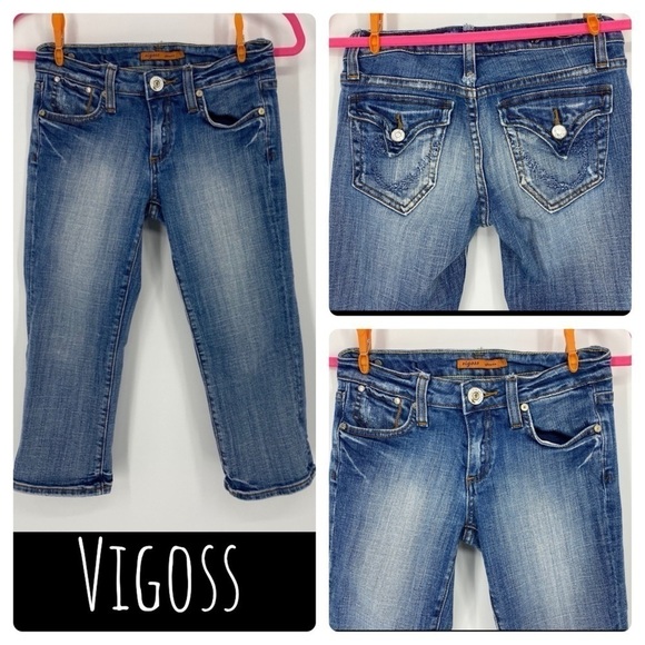 Vigoss medium wash Capri jeans with flap pockets denim stretch summer causal - Picture 1 of 8